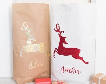 Christmas Santa Sack - Paper Sack with Reindeer Snowflake - Personalised Christmas Sack-Christmas Present Container
