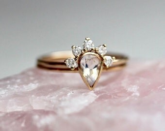 14k moonstone wedding set moonstone engagement ring set moonstone and diamond bridal set - Moonstone Wedding Rings 14k moonstone wedding set moonstone engagement ring set moonstone and diamond bridal set - Moonstone Wedding Rings