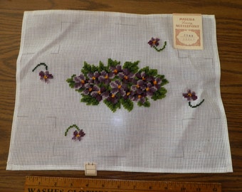 Vintage Violets Preworked Needlepoint Canvas Brick Madeira