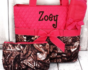 Personalized Pink Camo Quilted Diaper Bag Changing Pad Set/Personalized Baby Shower Gift/Monogram Pink Camo Diaper Bag for Girl