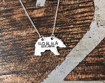Mama Bear Necklace Mothers Day gift Momma bear necklace personalized established year Silver mama necklace bear necklace mom gift mama gift