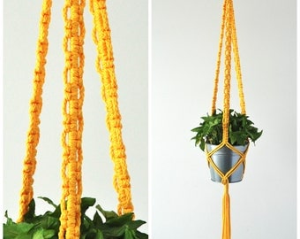 Macrame Plant Hanger / indoor plant holder / 50 inch long Hanging Planter / Pot Hanger / Yellow Hanging Planter / Modern Macrame Hanger
