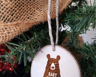 Baby Bear - Christmas Ornament - Engraved Wood Slice Ornament - Family Ornament - Gift Tag
