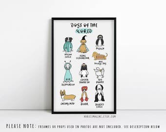 Dog Puns print, dog lover gift, pug gifts, Sausage dog