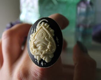Ouija Board Cameo Ring, Statement Ouija Ring, Ouija Board Jewelry, Wicca Jewelry, Witch Cameo Ring, Statement Witch Jewelry, Ouija Planchett