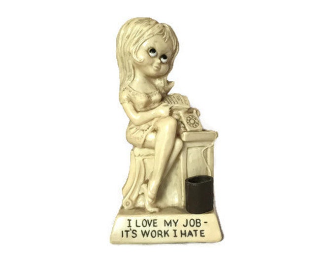 1972 Wallace and Russ Berries Sexy Secretary "I Love My Job - It's Work I Hate" Statue Figurine Toliet Flush,