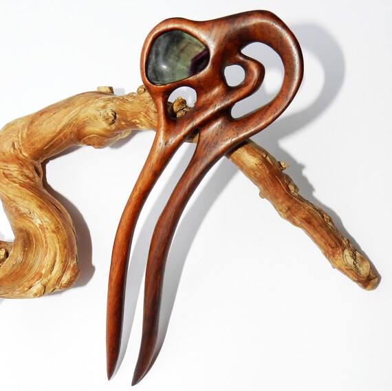 Wooden hair fork Hand carved hair fork palisander