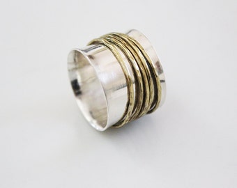 xwide sterling silver 5 band spinner ring,lovely sterling silver ring,extra wide spinner ring,5 bands spiner ring