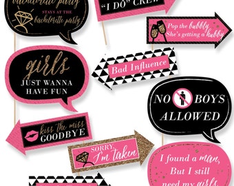 Funny Girls Night Out Photo Booth Props - Bachelorette Party Photo Booth Prop Kit - 10 Photo Props & Dowels - Bachelorette Party Selfie