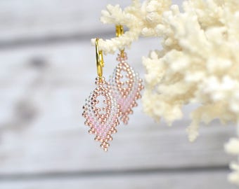 Delicate earrings beach jewelry pink earrings boho jewelry gift for teen gift for girlfriend romantic gifts for her seed bead earrings gift