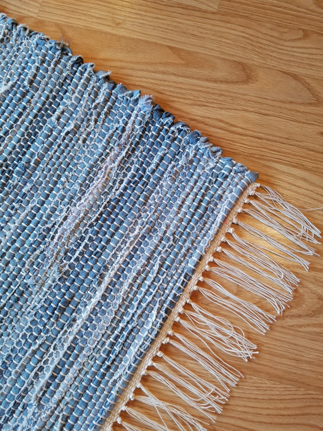 Durable recycled light Blue Denim. Floor or table rug