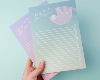 Sloth To Do List // Lazy Sloth Notepad // Cute To Do List Pad for Nap Lovers // To Do List // Sloth Notepad // Check List // Desk Pad