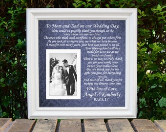 Wedding Gift Parents, Parents of Bride and Groom, Thank You Mom and Dad Gift, Wedding Thank You Gift Personalized, In-Law Wedding Gift,15x15