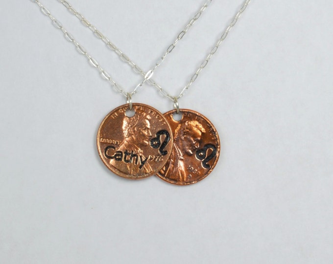 Leo Necklace, Leo Pendant, Birthday Necklace, Birthday Necklace, Leo Birthday, Lucky Penny, Penny Necklace, Birthday Gift, Leo