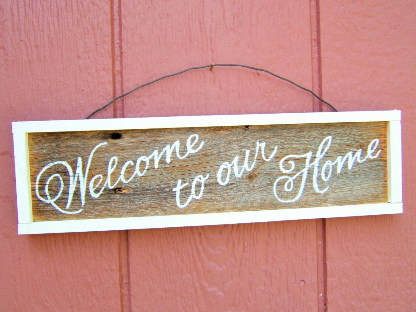 Welcome to our Home Framed Front Door Sign Cursive Wood