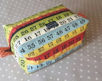 Colorful retro measuring tape fabric zippered boxy bag striped zipper pouch cosmetic bag knitting notions bag handbag organizer