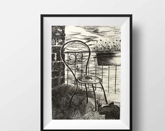 Black and white art, lithograph print, original prints, Italy print, Amalfi Coast, Art prints, Original art, Wall art, Buddha wall art