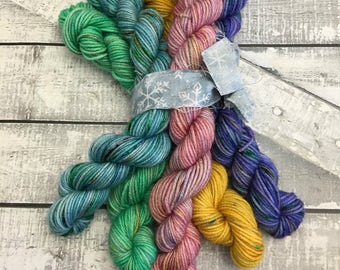 Hand Dyed Yarn Mini Skeins, Boho Mini Skein Set,Fingering Weight,100% Superwash,20 grams,indie dyed yarn,Bohemian Mini Skein Sock Yarn Set