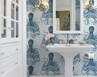 Octopus Peel 'n Stick Wallpaper / Indigo (or color of your choice!)