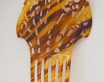 Carved Antique Celluloid Tortoiseshell Color Hair Comb