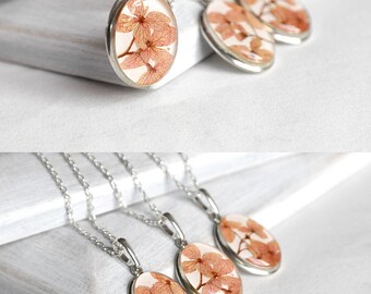 Sterling silver necklace set Silver wedding jewelry set for sister gift for wife Bridal necklace for bridesmaid Romantic gift Peach wedding