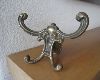 Vintage Brass Hall Tree Coat Double Hook Art Nouveau Hardware