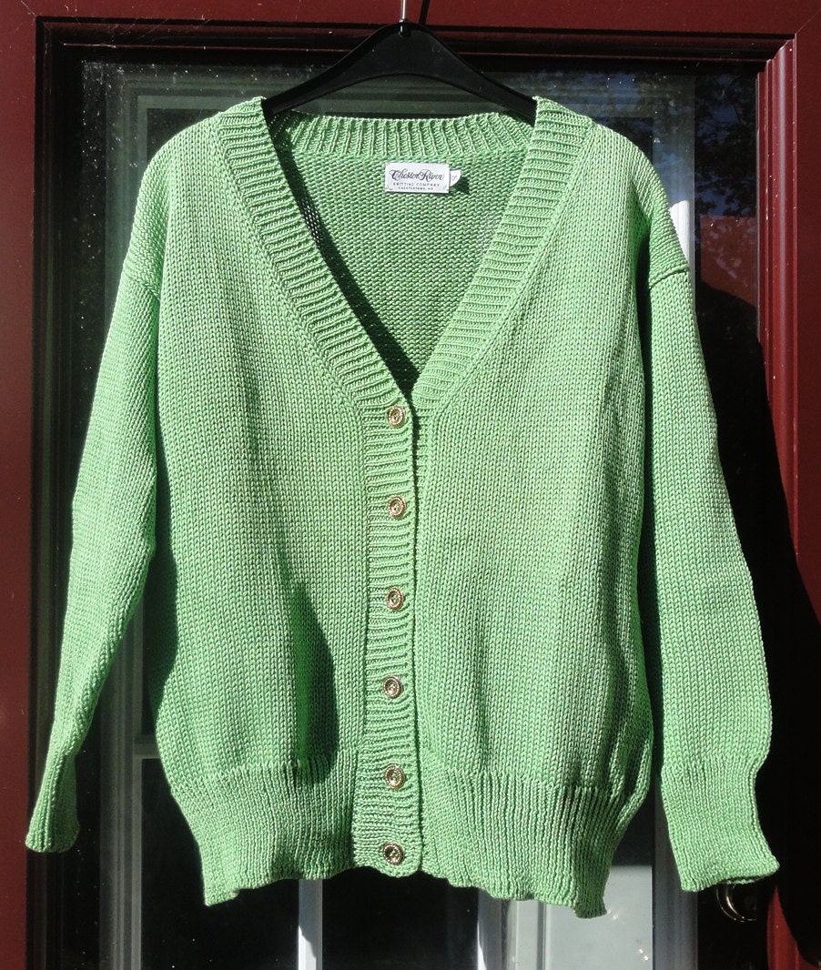 Green Cardigan. Lime Cotton VNeck Ladies Button Front