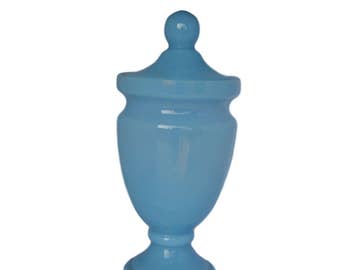 French Large Blue Opaline Glass Box - Candy Trinket Dresser Box - Pharmacy Jar - Vintage Lidded Box - Cookie Jar