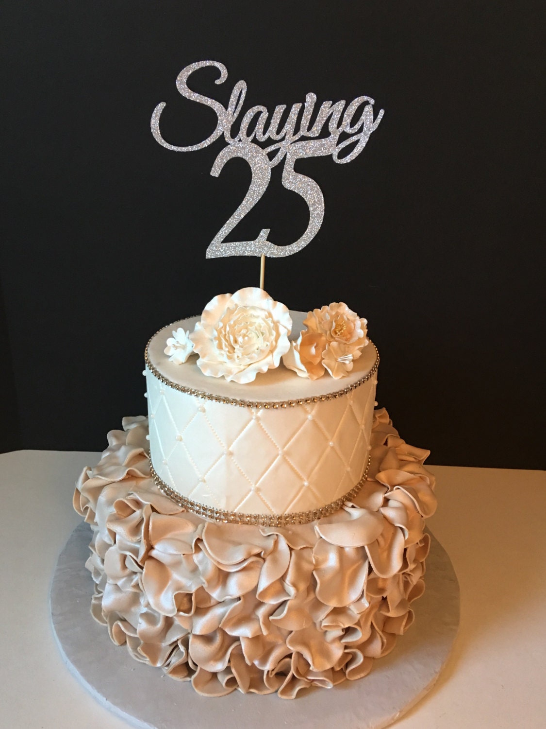ANY NUMBER Gold Glitter 25th Birthday Cake Topper Slaying 25