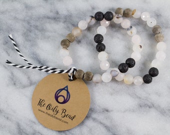 Diffuser Bracelet | Essential oil bracelet. Flower agate. Rose quartz. Graywood. Lava. Wood diffuser. Lava stones. Gemstone diffuser.