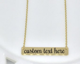 Custom Text Necklace, Gold Bar Necklace, Custom Bar Necklace, Engraved Bar Necklace, Engraved Gold Bar, Engraved Jewelry, Bar Necklace