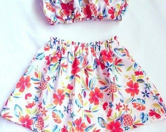 kids hawaiian hula skirt, girls hawaiian dress hula luau outfit, hawaiian toddler skirt / dress, kids hula costumes, 2 piece set hula skirt