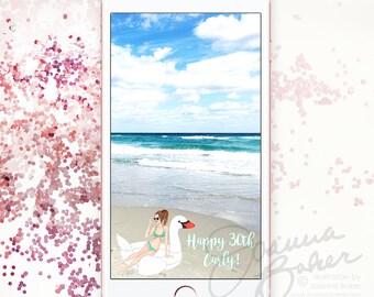 Semi-Custom Personalized Swan Float Fashion Illustration Snapchat Geofilter / Bachelorette Beach Filter, Birthday Pool Party Swan Geofilter