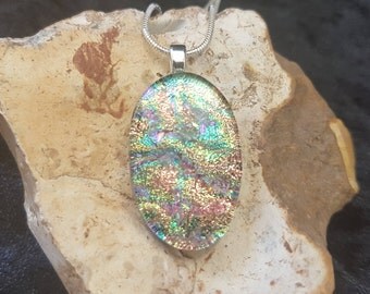 Orange Dichroic Glass Pendant - Dichroic Fused Glass Pendant - Dichroic Fused Glass Jewelry - Fused Glass UK - Fused Glass Necklace