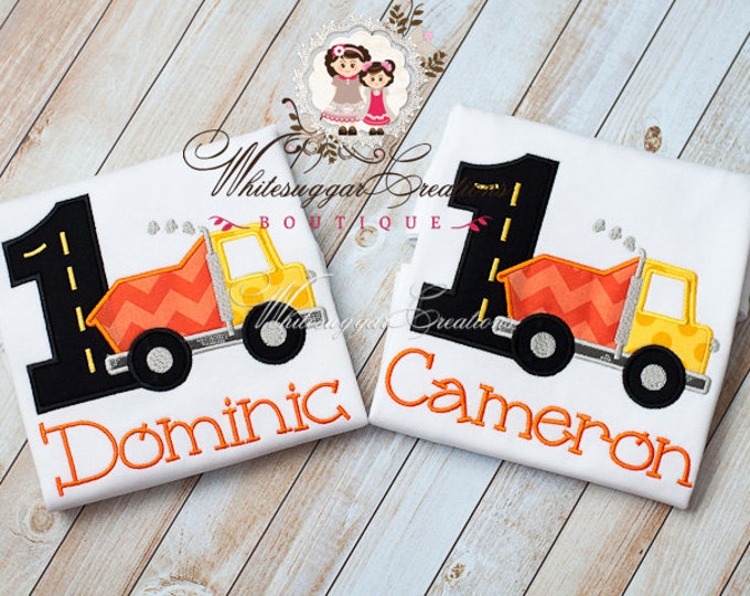 Boys Dumptruck Birthday Shirt - PREMIUM Embroidered Boy Shirt - Baby Boy Outfit - Construction Party - 1st Birthday Outfit