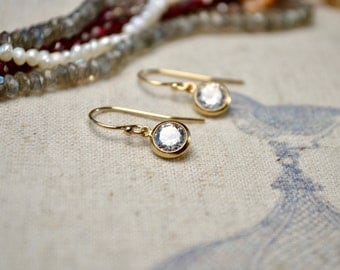 Gold CZ Earrings, Tiny Gold Earrings, Gold Filled Jewelry, Petite Simple Gold Earrings, Dainty Drop Earrings, Best Sellers, Bridal Earrings