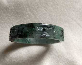 Vintage Carved Jade Bangle Bracelet