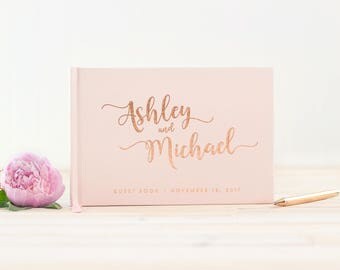 Wedding Guest Book landscape guestbook horizontal wedding album Rose Gold Foil hardcover wedding guest book Personalized wedding journal