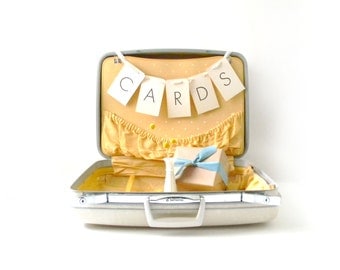 Vintage Yellow & White Suitcase/ Wedding Card Holder