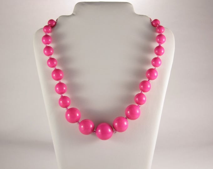 Pink Beaded Necklace Bubblegum Pink Necklace Vintage 1980s Bright Pink Beads Short Large Hot Pink Beads Statement Pink Bridesmaid Necklace