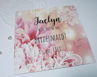 Blush pink Bridesmaid puzzle, Bridesmaid Gift, Will you be my Bridesmaid Proposal, Puzzle invitation