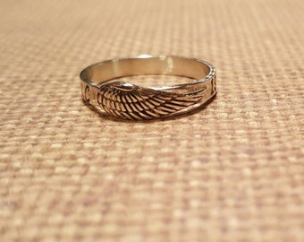 Angel WING ring with name or Initials/years in sterling SILVER