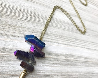 Purple Quartz Pendant Necklace // Long Necklace // Bohemian Necklace // Raw Crystal Necklace // Unique Necklace // Edgy Necklace