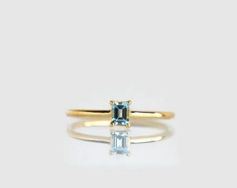 aquamarine ring, emerald cut engagement ring, March birthstone, aquamarine engagement ring, aquamarine ring gold