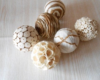 Set of 6 Decorative Balls, Bowl Fillers, Wedding Table Decor, Rustic decor, Cottage Style,Eco Friendly Decor, Natural Decor Country,