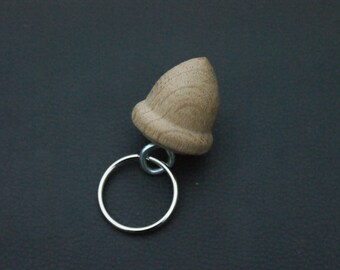 acorn key ring made from oak with a chrome split ring for attaching the keys