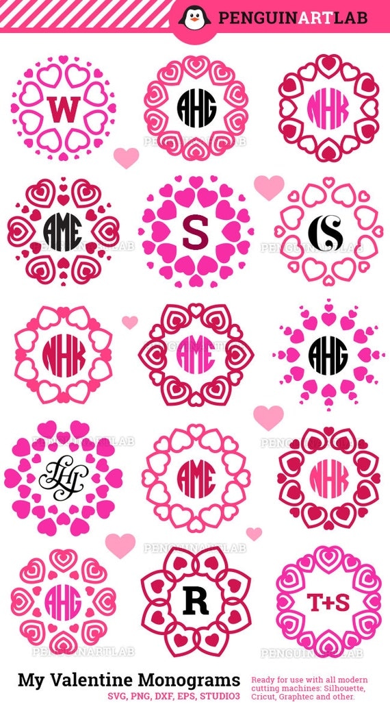 Download My Valentine Monogram SVG Frames Heart Valentine's Day Cut