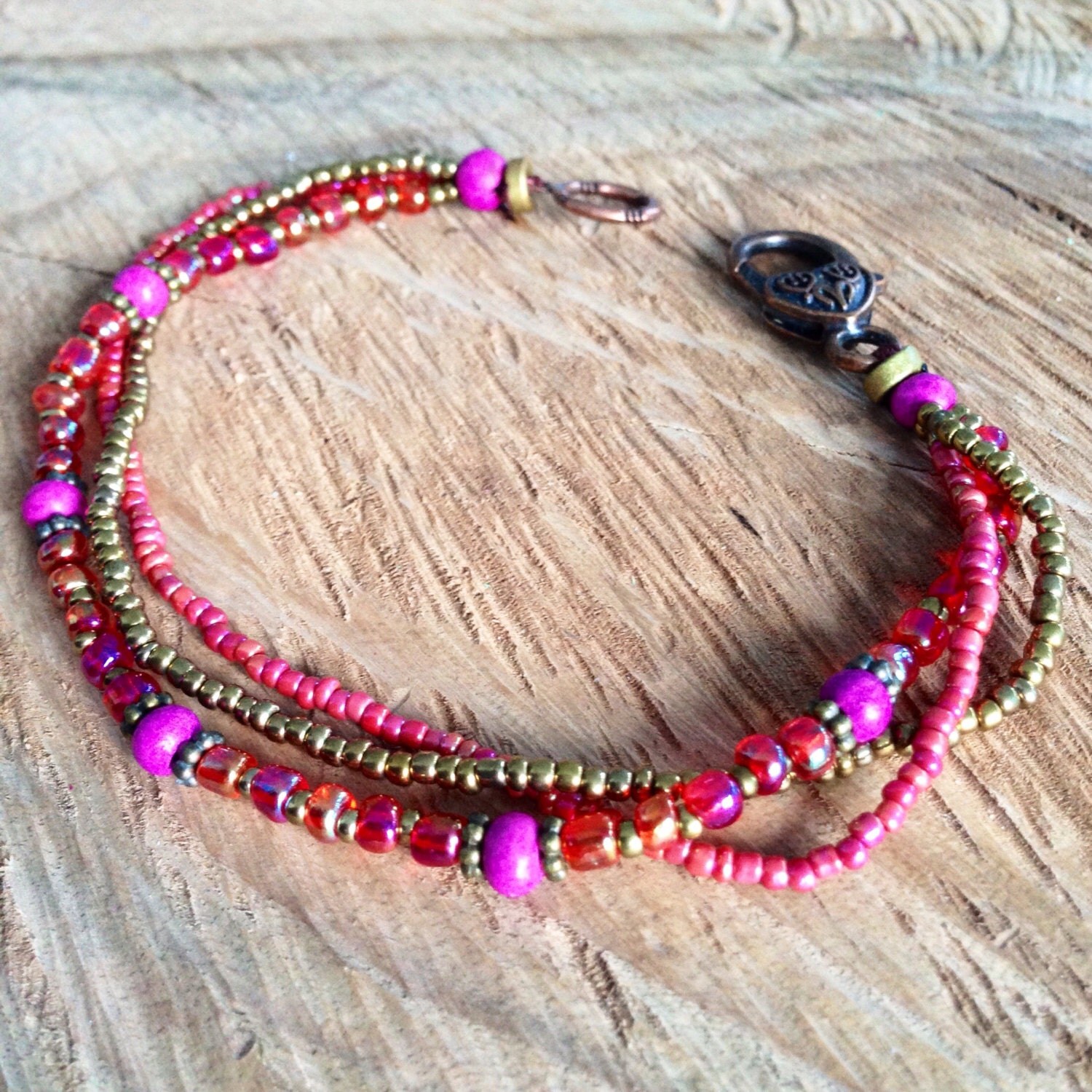 Ankle bracelet colorful boho anklet beaded anklet pink