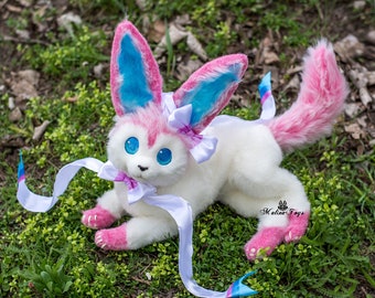 CUSTOM ORDER!Poseable Pokemon Sylveon. Fox plush, Eevee evolution