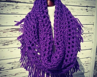 Crochet Pattern Loop Fringe Infinity Scarf PDF